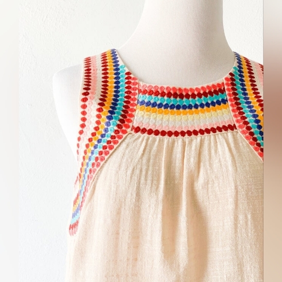 MACA EMBROIDERED MULTICOLORED GAUGE CREAM TOP M - Picture 7 of 16